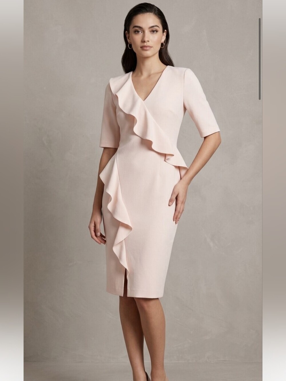 CALVIN KLEIN asymmetrical Ruffle Sheath Dress Blossom Size 2